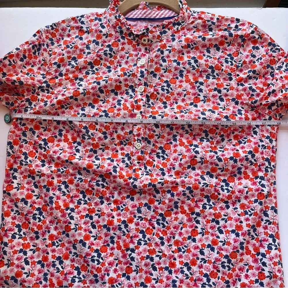 Talbots Red Pink Floral Ruffle Neck Popover Size Small Petite